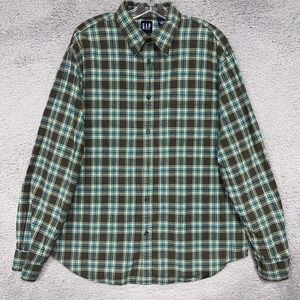 VTG Gap Shirt Men's Size Large Green Flannel Plaid Button Down Pocket 90s